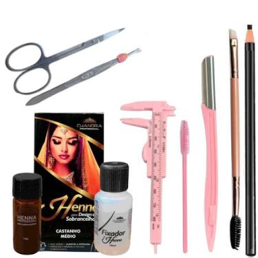 Imagem de Kit Henna Chandra Sobrancelha Profissional Designer Pincel Lápis Pinça