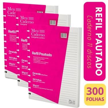 Imagem de KIT 300 Folhas de Refil Caderno 11 Discos Tipo Inteligente Grande Paut