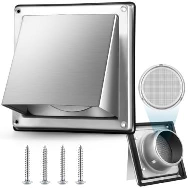 Imagem de Gisafai Tampa de ventilação de secadora de 10 cm para uso externo com tela de aço inoxidável protetor de tira para secador de parede tampa externa acolchoada aba sem retorno com grade de vedação