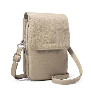 Imagem de befen Bolsa transversal feminina de couro legítimo, bolsa transversal para celular com compartimentos para cartão com bloqueio de RFID, Damasco leve