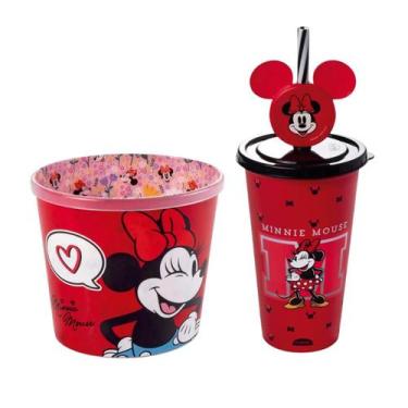 Imagem de Kit Balde de Pipoca Minnie 2,1 L + Copo com Canudo Cinema - PLASUTIL