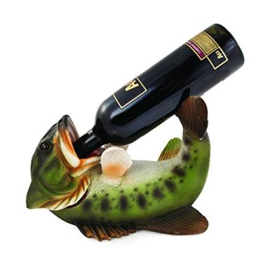 Imagem de True Boozy Bass Suporte de garrafa de vinho de poliresina conjunto de 1, verde, comporta 1 garrafa de vinho padrão