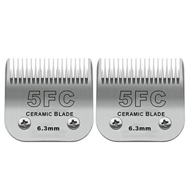 Imagem de Pacote com 2 lâminas de cerâmica removíveis para tosar cães de estimação, compatível com os cortadores Andis Size 5FC 1/4" (6,3 mm) (64122), Most Oster A5, Wahl KM Series Clippers