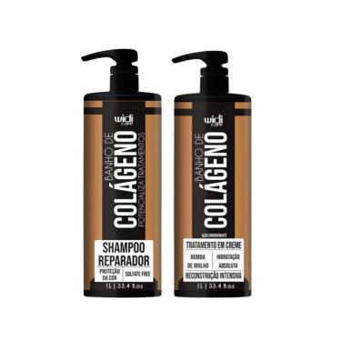 Imagem de Linha Banho de Colágeno WIDIcare Tratamento de Reconstrução Intensiva para Cabelos Danificados Shampoo e Máscara 1l