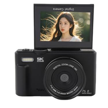 Imagem de Câmera retrô Digital 5K, WiFi 75MP Vlogging Câmeras Com Foco Automático UHD, Zoom de 18x, Tela de 1 180 °, Construída Em Flash, para Fotografia e Vídeo (BLACK)