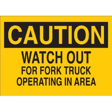 Imagem de Brady Placa operacional e máquina de plástico 22940, 25,4 cm x 35,5 cm, legenda "Cuidado com a empilhadeira operando na área"