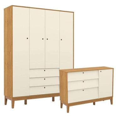 Imagem de Cômoda Sapateira e Guarda Roupa Unique 4 Portas Freijó Off White Eco Wood - Matic