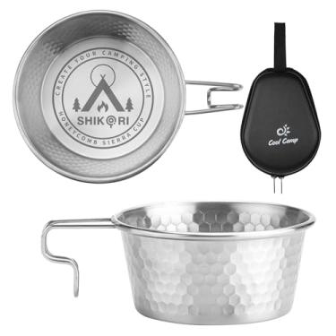 Imagem de SHIKORI Copo de aço inoxidável para acampamento Sierra, empilhável, portátil, 450 ml, conjunto de 2 peças, copo Sierra Bowl para acampamento e caminhada (prata-4 peças)