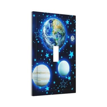 Imagem de DJTRRF Stars Planet 1 Gang Light Switch Cover Azul Solar Placa De Parede Decorativa Sistema Alternância Única Interruptor Brilhante Frontal Elétrica Para Decoração Berçário