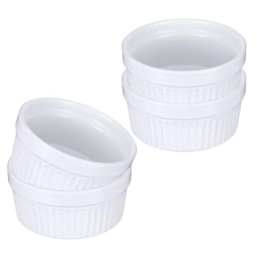 Imagem de Pacote com 4 ramequins de 340 g, seguro para forno, conjunto de creme brulee, prato de suflê de porcelana para assar, tigelas de sopa para sopa de cebola francesa branca