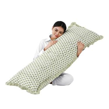 Imagem de Capa CPC verde esmeralda 100% algodão com estampa de babados 50 x 137 cm, fronha floral boho feita à mão, roupa de cama de casa de campo, capa de almofada decorativa macia para decoração de quarto