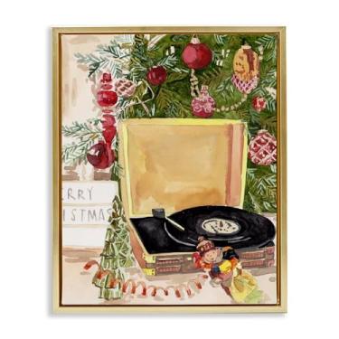Imagem de Stupell Industries Festive Christmas Music Records Gold Framed Floater Canvas Wall Art Design por Melissa Wang, 25 x 31
