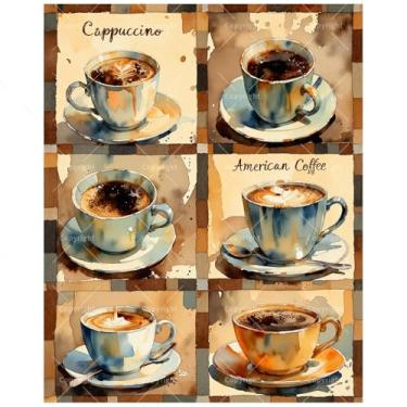 Imagem de TAOPAOLAB Kit Lover Paint by Numbers para adultos – DIY cappuccino e xícara de café americano pintura em tela 40,6 x 50,8 cm, conjunto de tinta acrílica, adequado para iniciantes, arte para cantos