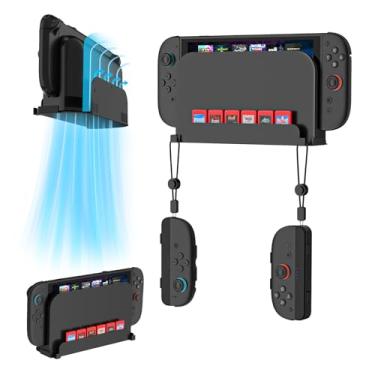 Imagem de EJGAME Suporte de parede compatível com Nintendo Switch 2, organizador de metal que economiza espaço com 6 compartimentos para cartão de jogo e 2 suportes Joy-Con, console Switch 2 com segurança perto