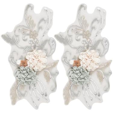 Imagem de GORGECRAFT 2 peças 3D pérola bordado flor aplique cinza rosa lantejoulas contas costurar em apliques glitter floral renda paillettes colar decoração para roupas de casamento costura DIY acessórios