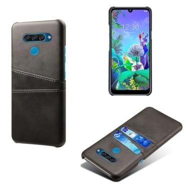 Imagem de Capas Compatível com LG Q60,Caso de couro PU-Tampa de telefone a prova de choque com 2 slots de cartão,Proteção anti-impressão digital e anti-gota-Black