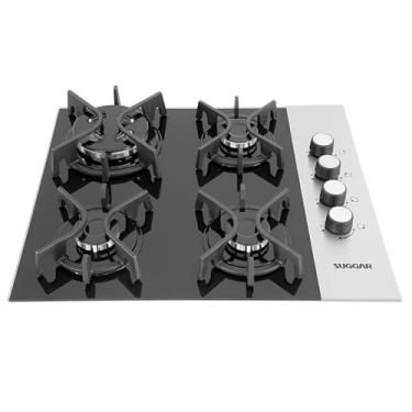 Imagem de SUGGAR COOKTOP VIDRO PRETO E INOX A GÁS 4 QUEIMADORES ESMALTADOS DIFERENTES TAMANHOS TR...