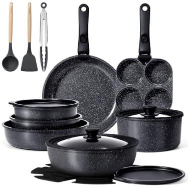 Imagem de GiPP Conjunto de panelas e frigideiras de cerâmica, antiaderente, com cabo removível, saudável, não tóxico, sem PFOA e PTFE, seguro para lava-louças e forno, panela e panela de indução, 21 peças
