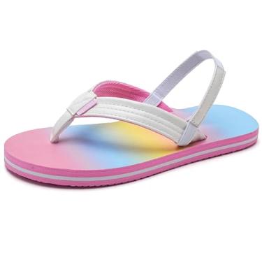 Imagem de WateLves Chinelo infantil para meninas e meninos, sandálias de verão para banho, chuveiro, praia, piscina (bebês/crianças pequenas/crianças grandes), Arco-íris, 10-11 Toddler