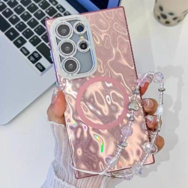 Imagem de Capa magnética com cordão de mão com ondulações d'água para Samsung S25 Ultra para Samsung A55 A56 A54 A35 A36 S24 Ultra S24 FE S23, A2, para Samsung A36 5G