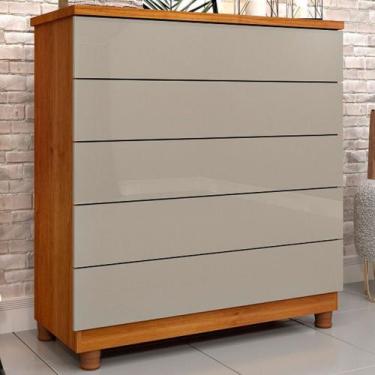 Imagem de Cômoda Dona Premium 5 Gavetas Cinamomo/Off White - Pnr Móveis, Bege