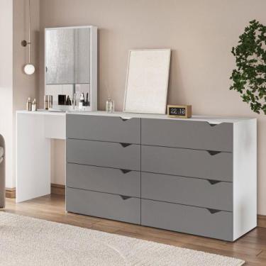 Imagem de Cômoda Porto 8 Gavetas com Espelho Cinza/Branco - Politorno, Cinza Cla