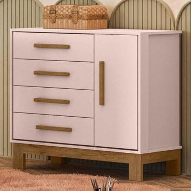 Imagem de Cômoda Infantil Q Encanto 1 Porta 4 Gavetas Rosa - Qmovi, Rosa, Modern