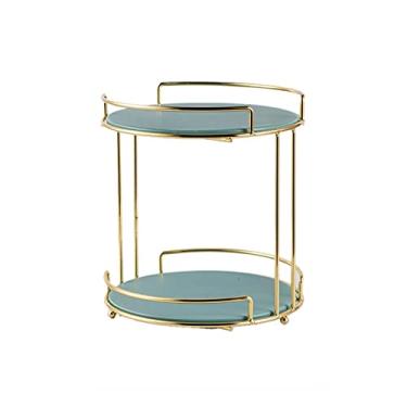 Imagem de Suporte de bolo de camada dupla para bolo mesa de sobremesa de cerâmica com suporte de metal suporte multiuso para exibição de cupcake bandeja de servir de confeitaria de casamento, prato de bolo