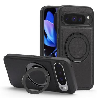 Imagem de HAOMRIYL Capa de couro para Google Pixel 10 Pro XL/10 PRO/10, capa de proteção com suporte de anel magnético fina à prova de choque minimalista para negócios, preta, 10Pro