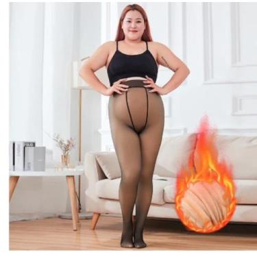 Imagem de Meia-Calça Térmica Forrada Peluciada Translúcida de Lã Feminina Super 