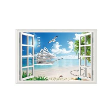 Imagem de Falsas Janelas Paisagens Impressões em Tela-Pássaros barcos praia mar-Quadro Arte Moderna-Natureza Pintura Decoração Parede 20x30cm Sem Moldura
