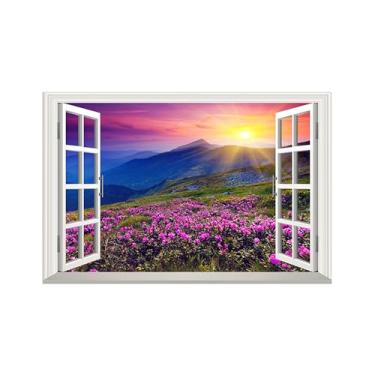 Imagem de Falsas Janelas Paisagens Impressões em Tela-sol flores rosa-Quadro Arte Moderna-Natureza Pintura Decoração Parede 20x30cm Sem Moldura