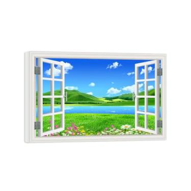 Imagem de Falsas Janelas Paisagens Impressões em Tela-Flores Lago prado-Quadro Arte Moderna-Natureza Pintura Pronta para Pendurar Tela Embrulhada 20x30cm