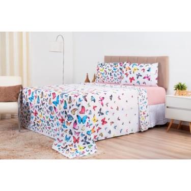 Imagem de Jogo De Lençol Queen 4 Peças 100% Algodão 200 Fios Estampado (Borboleta Colorid)