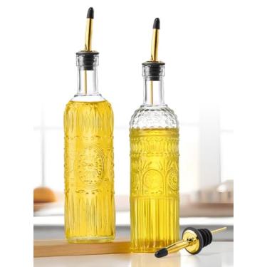 Imagem de Ruiao 2 garrafas dispensadoras de azeite de oliva para cozinha, conjunto de dispensador de óleo de cozinha e vinagre de vidro transparente de 500 ml, dispensador de xarope de café com 2 dosadores e 1