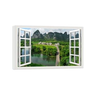 Imagem de Falsas Janelas Paisagens Impressões em Tela-Lago floresta montanha-Quadro Arte Moderna-Natureza Pintura Pronta para Pendurar Tela Embrulhada 20x30cm