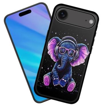 Imagem de KJFHDJFDH Capa para iPhone Air, resistente à prova de choque, borracha de silicone macia + capa protetora híbrida de plástico rígido para iPhone Air de 6,5 polegadas 2025, elefante com fones de ouvido