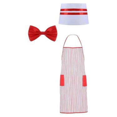 Imagem de AFXGUSD de Chef Feminino de Cafeteria Vermelho Listrado Branco Resistente à Água com