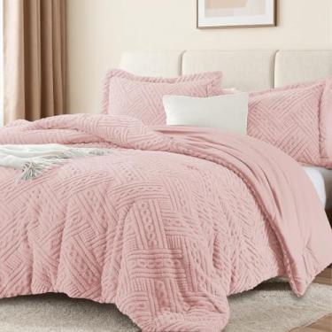 Imagem de Homelike Moment Conjunto de edredom fofo King Size - Conjunto de edredom rosa quente para cama king de inverno, 3 peças