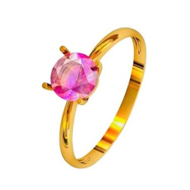 Imagem de Anel Banhado Ouro 18k Solitario Pedra Zirconia Rosa 2mm Tungstenio Tra
