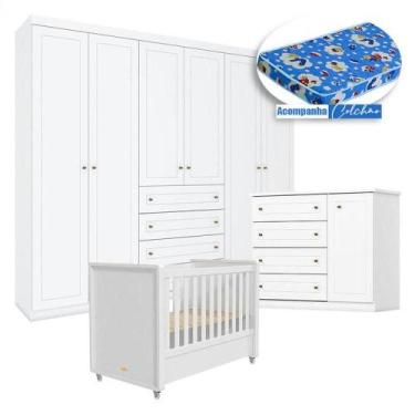 Imagem de Quarto Infantil Mississipi 6 Portas Com Berço Tutto New Branco Fosco E