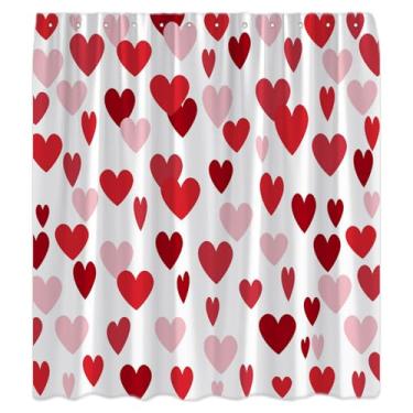 Imagem de KDYDK Cortina de chuveiro vermelha rosa dos namorados doce coração romântico amor casal casamento casamento criativo decoração de férias conjunto de cortinas de banheiro com gancho 177.8 cm WX70 H
