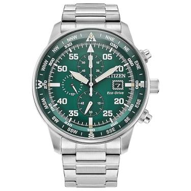 Imagem de Citizen Relógio masculino Eco-Drive Brycen cronógrafo prata aço inoxidável, mostrador verde (modelo: CA0699-59X), Prata