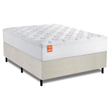 Imagem de Cama Box Colchão Casal King Molas Ensacadas Real 193x203x65cm Inducol - Suporta até 130kg por Pessoa (Branco Linho)