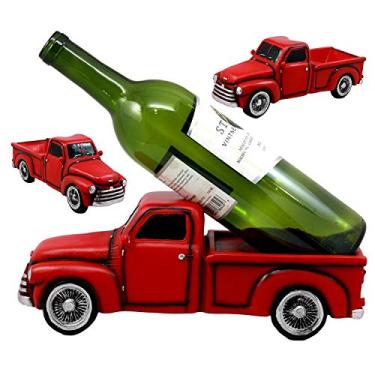 Imagem de Ebros Classic Old Fashioned Red Pickup suporte de estatueta de caminhão para saleiro de vidro e agitadores de pimenta decoração de cozinha estátua, Wine Bottle Holder, 1