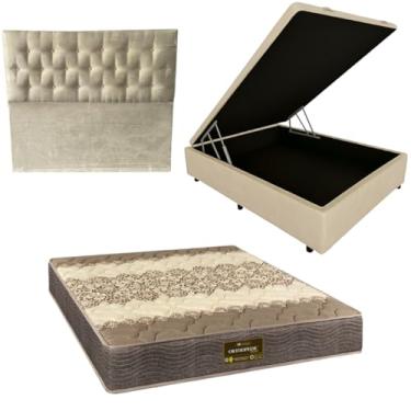 Imagem de Cama Box Baú Blindada com Colchão de Espuma Orthopedic + Cabeceira Botonê - Casal 138x188 (CORINO BEGE)