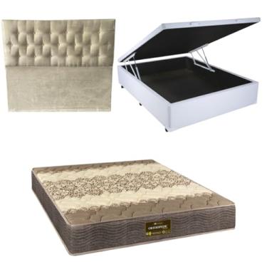 Imagem de Cama Box Baú Blindada com Colchão de Espuma Orthopedic + Cabeceira Botonê - Casal 138x188 (CORINO BRANCO)