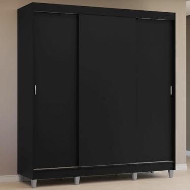 Imagem de Guarda-roupa Casal com Pés 3 Portas de Correr Preto Reno Madesa