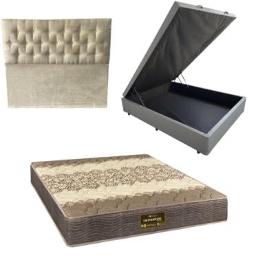 Imagem de Cama Box Baú Blindada com Colchão de Espuma Orthopedic + Cabeceira Botonê - Casal 138x188 (CORINO CINZA)