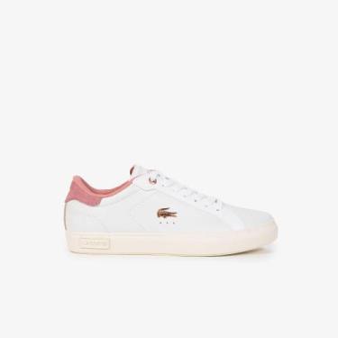 Imagem de Tênis Lacoste de couro feminino PowerCourt, 39, Branco, Rosa claro